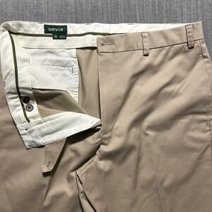 Orvis Mens Flat Front Chino Pants Khaki Tan Cotton Blend Trousers 35x29